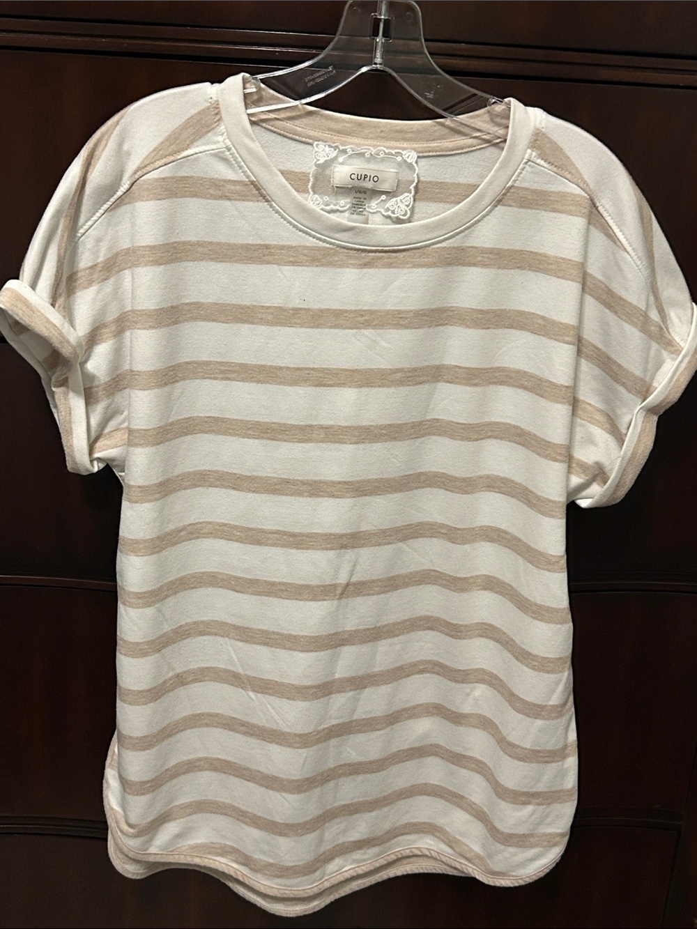 Cupio Cream & Beige Striped Short Sleeve Tee